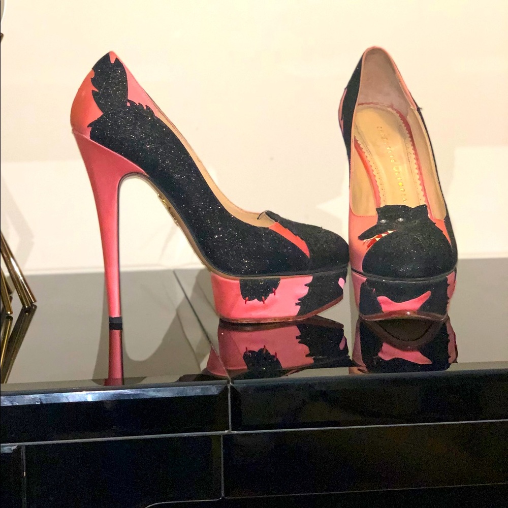 Limited edition Charlotte Olympia pink/ black shoe